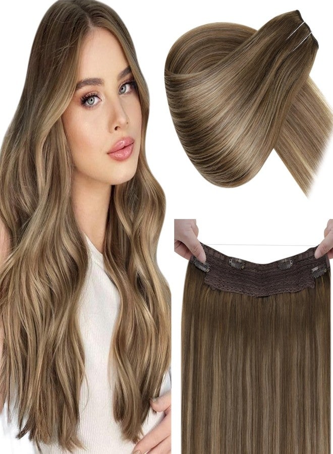 LaaVoo Wire Hair Extensions Human Hair Wire Human Hair Extensions Balayage Brown mix Blonde Human Hair Wire Extensions Soft 16 Inch 90g - Image 1